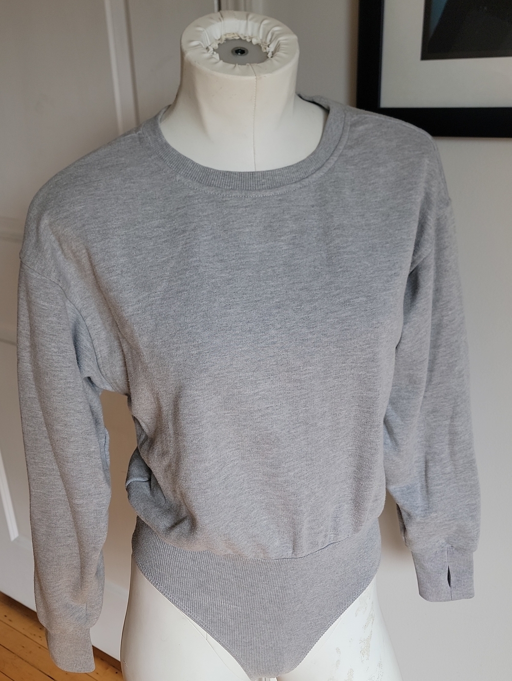 Gray Crewneck Sweatshirt Bodysuit - Athleisure Pullover Style - Fits like XS